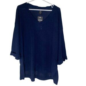 NWT Lildy Waffle Knit Tunic Womens L-XL‎ Navy Blue 3/4 Rolled Sleeve